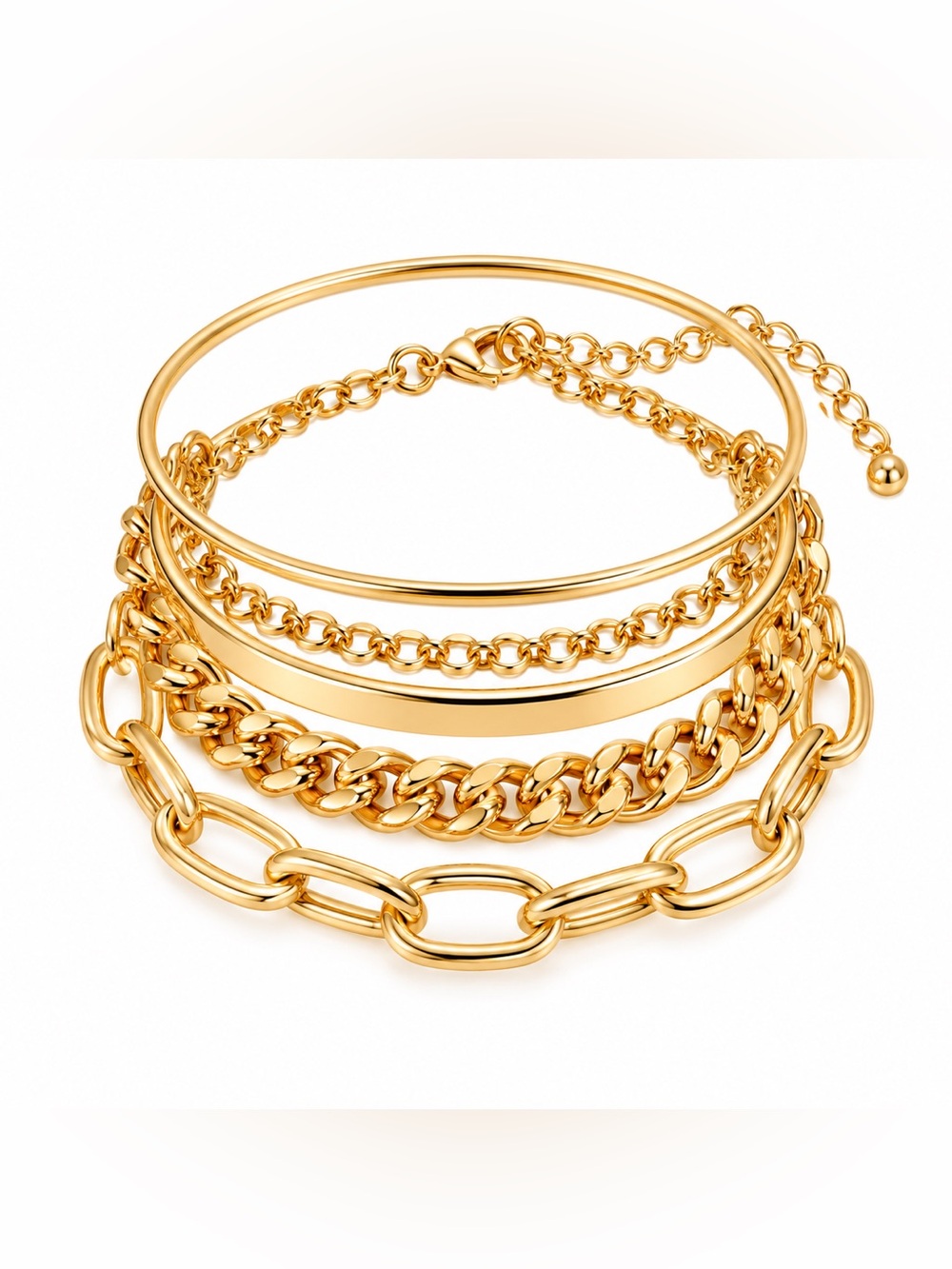 Gold Layered Chain Bracelet Set - Women Jewelry